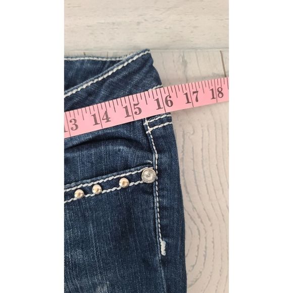 Twelve K 32 x 30 Bootcut Jeans Blue Dark Wash Rhinestone Embroidered Denim - Picture 3 of 9